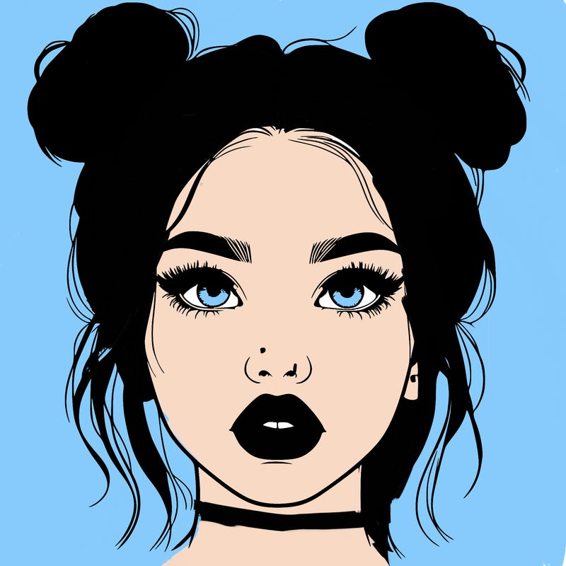realistic girl with two buns on her hair and lips