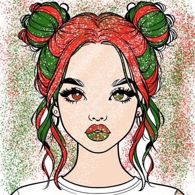 realistic girl with two buns in hair and lips