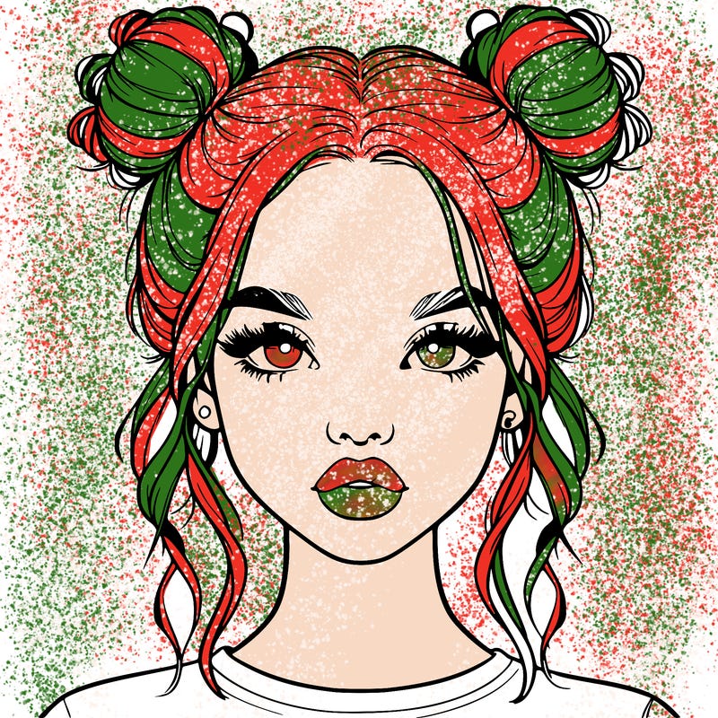 realistic girl with two buns in hair and lips