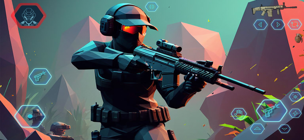 Zombie Battleground Shooting - Low poly soldier character holding a rifle in the Zombie Battleground Shooting mobile game