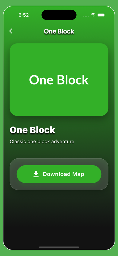 One Block : Maps for Minecraft - Interface of the One Block app showing a download button for a classic Minecraft map adventure