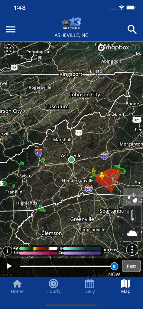 WLOS WEX - WLOS WEX app interactive radar map showing severe weather alerts in Western North Carolina.