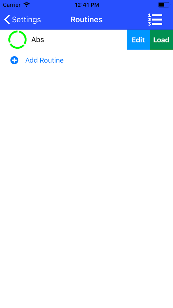 Tabata Timer - HIIT - Interface for managing and loading saved workout routines in the Tabata Timer app