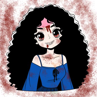 a black anime girl with long afro hair