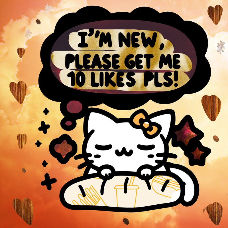 kitty taking a nap dream talking and saying "i'm new, please get me at least 10 likes pls!!"