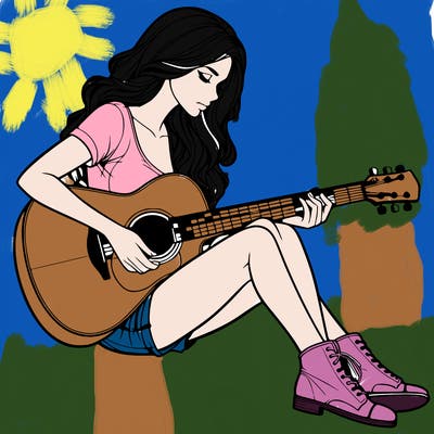 realistic woman play guitar