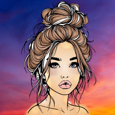 realistic girl with a messy bun and she has lips