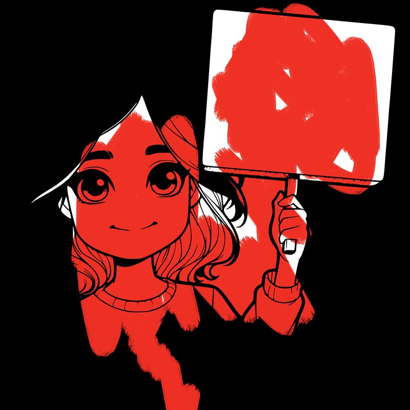 realistic girl holding up a sign