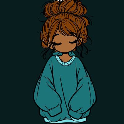 girl with baggy sweatshirt and messy bun