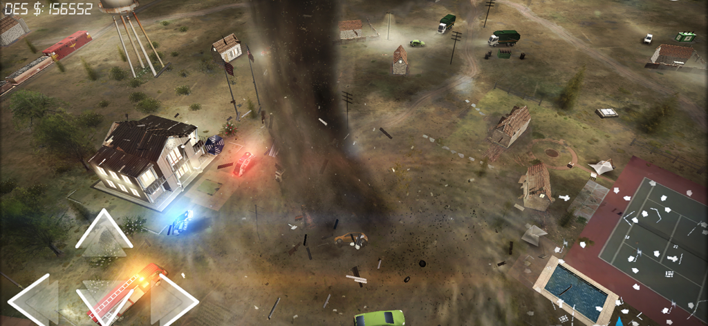 Tornado Alley - Rampage - A powerful tornado ripping through a town destroying houses and vehicles in a simulation game