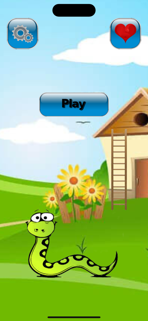 The Game of Snakes and Ladders - Main menu of the Snakes and Ladders game app featuring a cartoon snake and a play button