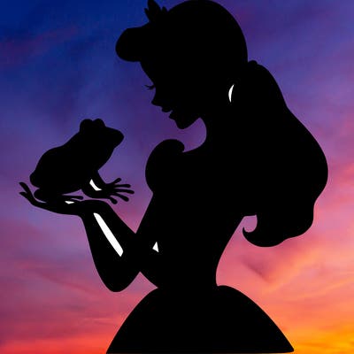 a shadow of a princess holding a frog realistic