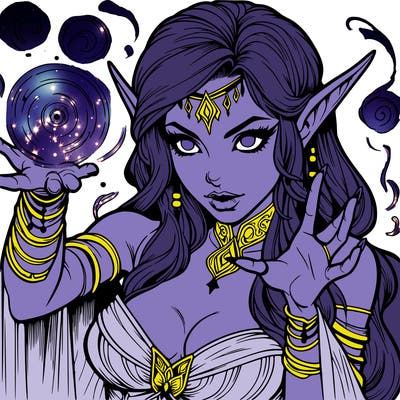 realistic scary beautiful elf sorceress casting spell