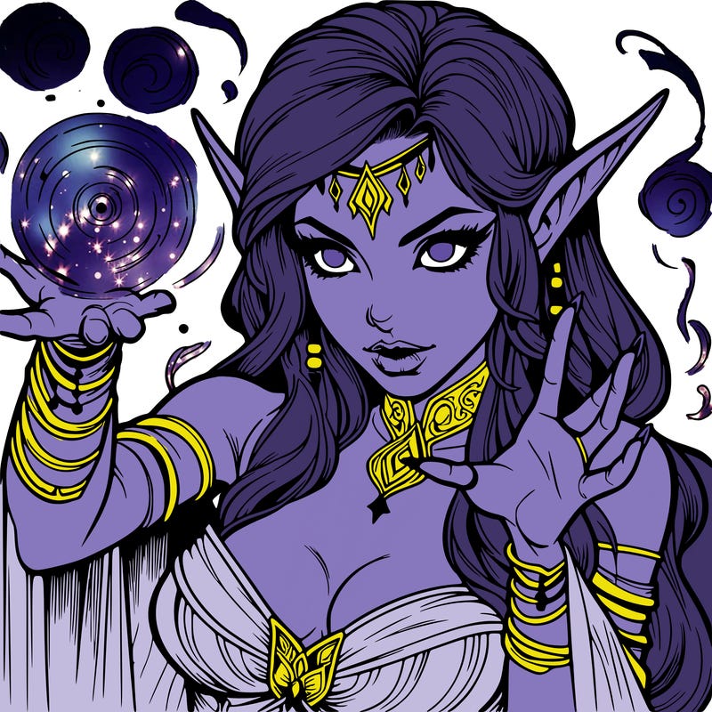 realistic scary beautiful elf sorceress casting spell