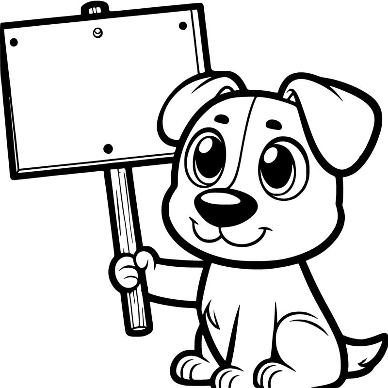 dog holding a sign
