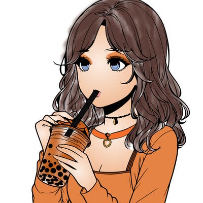 realistic girl drinking boba tea