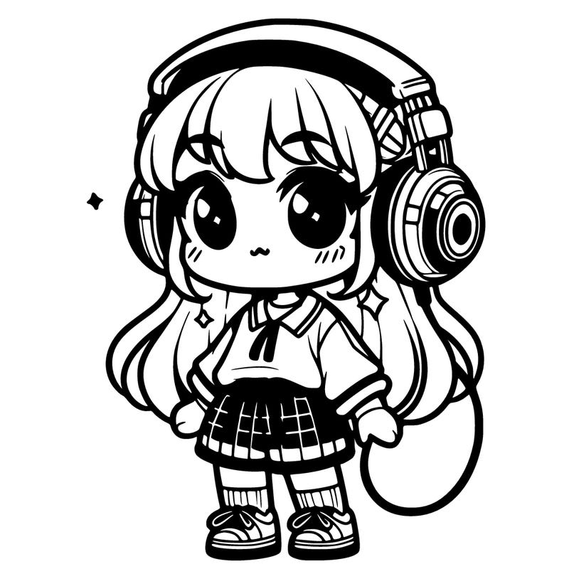 cute y2k chibi-wearing headphones