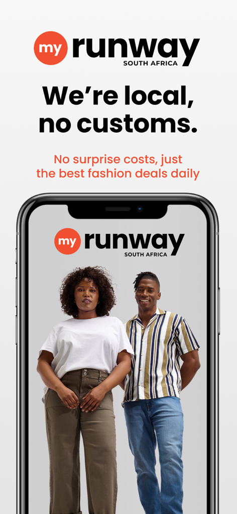 MyRunway SA Fashion Shopping - MyRunway SA fashion shopping app promotional screen featuring local deals and models