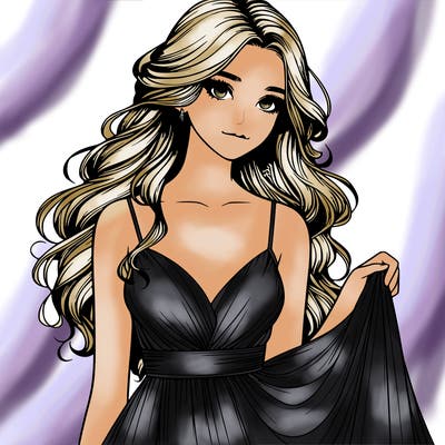 realistic girl in flowy silky prom dress