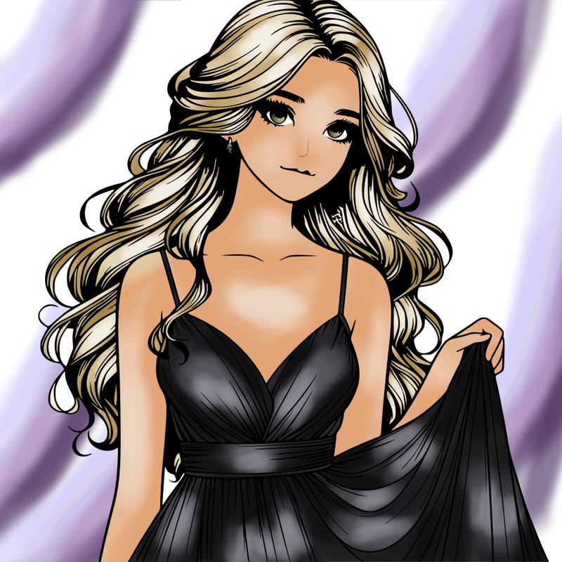 realistic girl in flowy silky prom dress