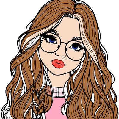 girl with long hair and freckles and glasses realistic