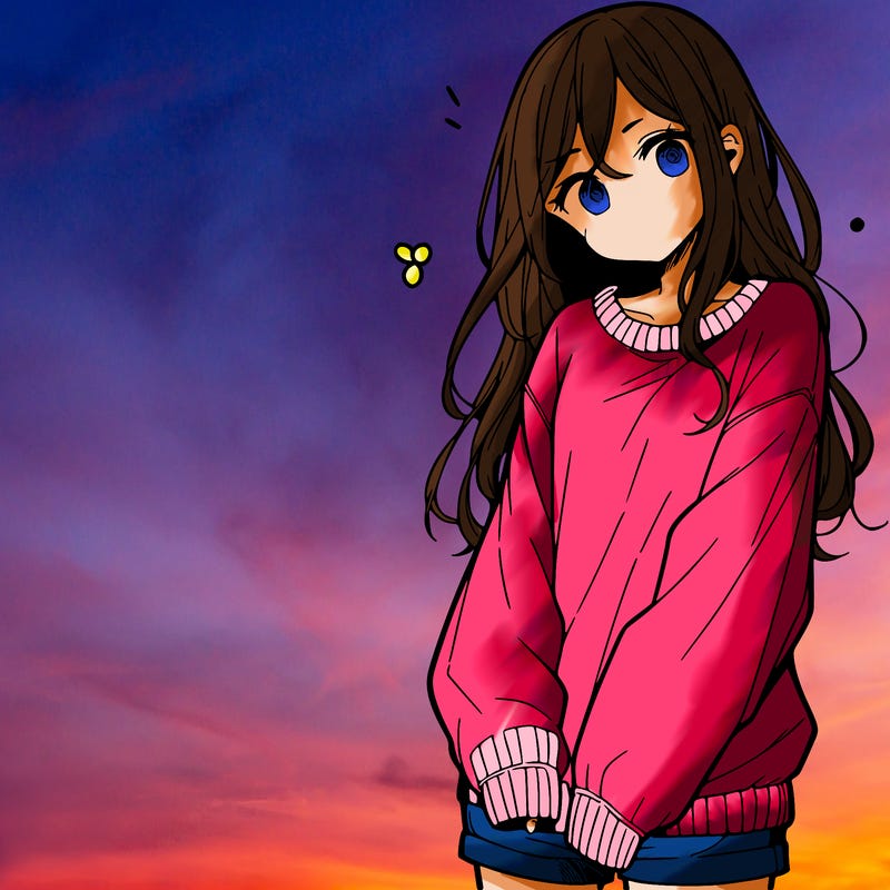 manga teen girl  in a sweater and baggy pants