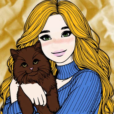 realistic girl with cat