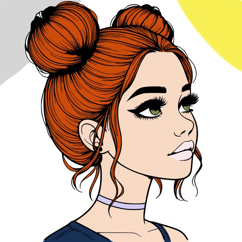 realistic girl with buns on the top of her head