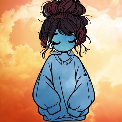 girl with baggy sweatshirt and messy bun