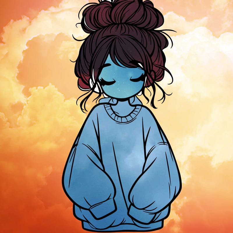 girl with baggy sweatshirt and messy bun