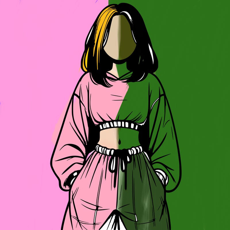 realistic girl faceless with baggy pants and a crop top