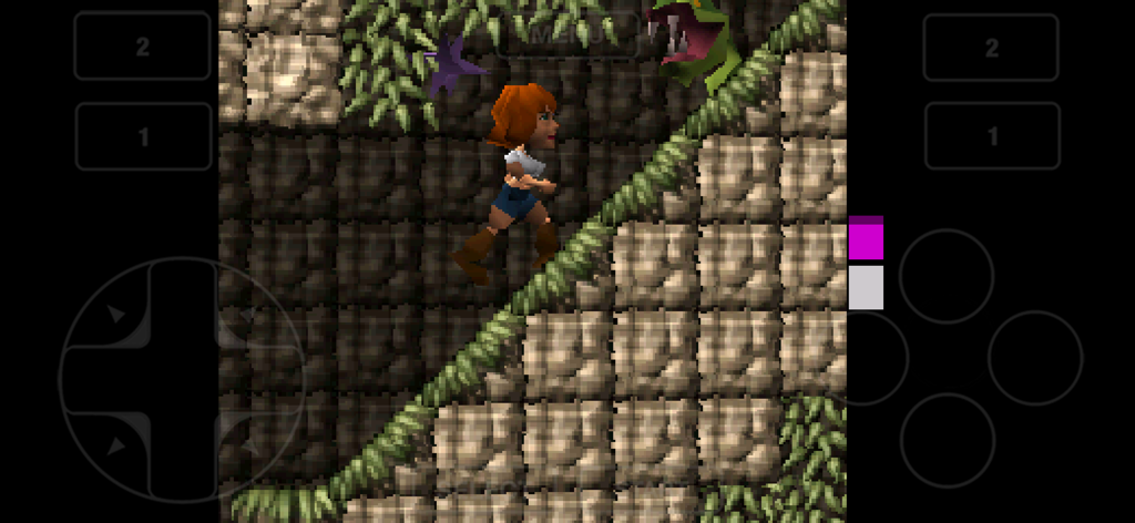 Gamma - PS 1 Game Emulator - A platformer game being played on the Gamma PS1 emulator with virtual on-screen controls.