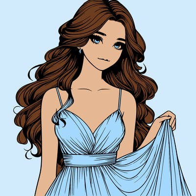 realistic girl in flowy silky prom dress
