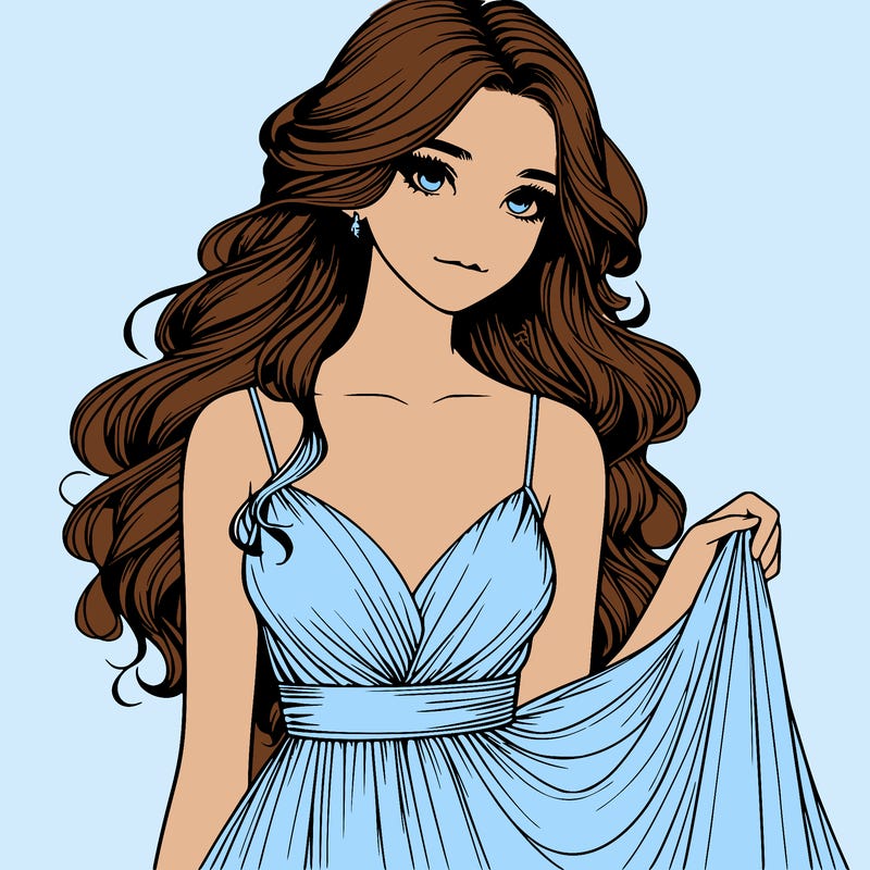 realistic girl in flowy silky prom dress