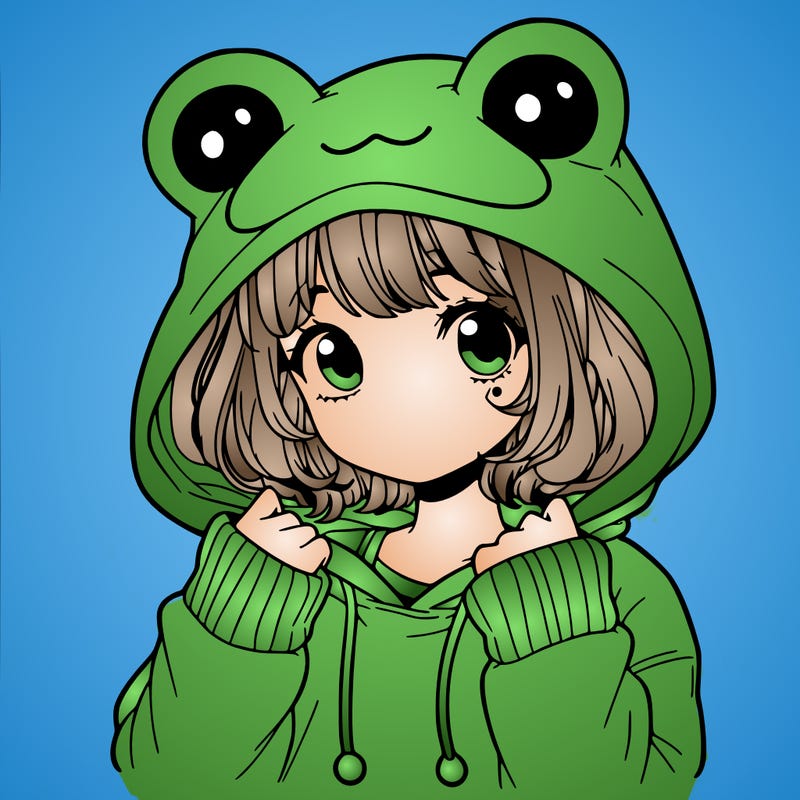 a cute teenage girl wearing a frog hoodie