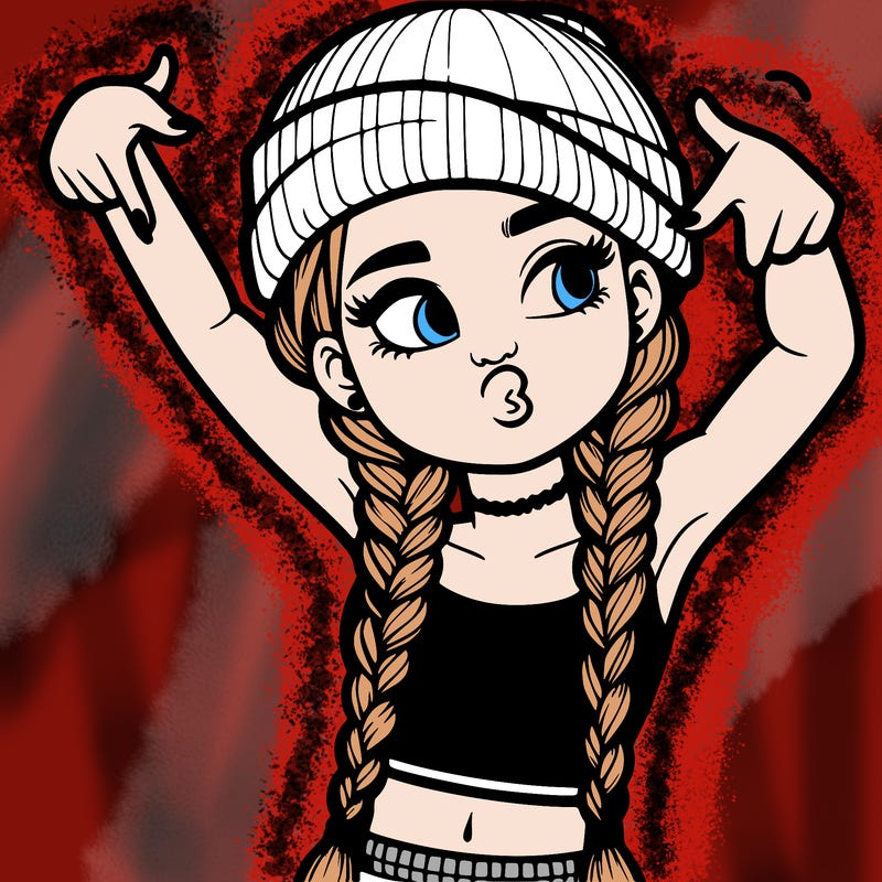 realistic teenage girl with braids and a beanie and crop top doing 🫶🏼