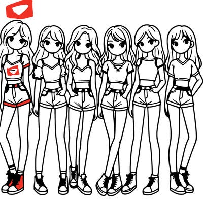 a group of girls wearing crop tops and shorts