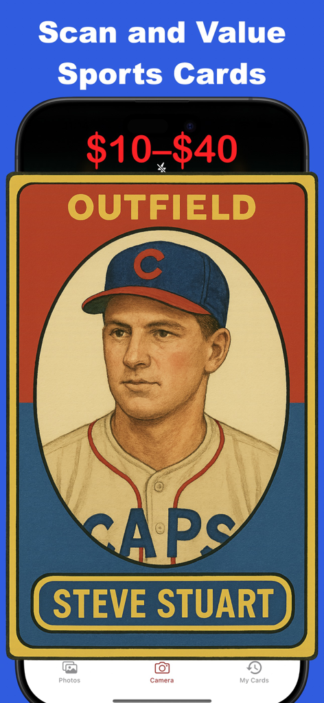 Sports Card Scanner - TCG Scan - Mobile app scanning a baseball card to show its market value range