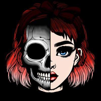 realistic girl with half skull mask