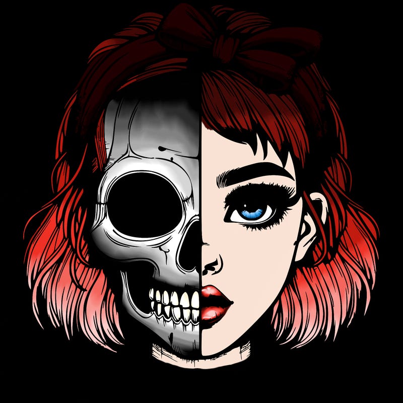 realistic girl with half skull mask