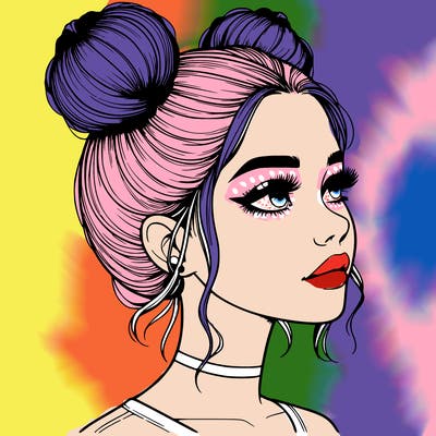 realistic girl with buns on the top of her head