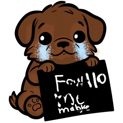 a puppy holding a sign that says 2 likes maybe?