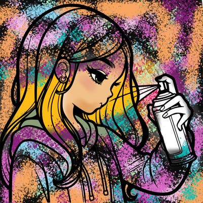 a realistic girl spray painting