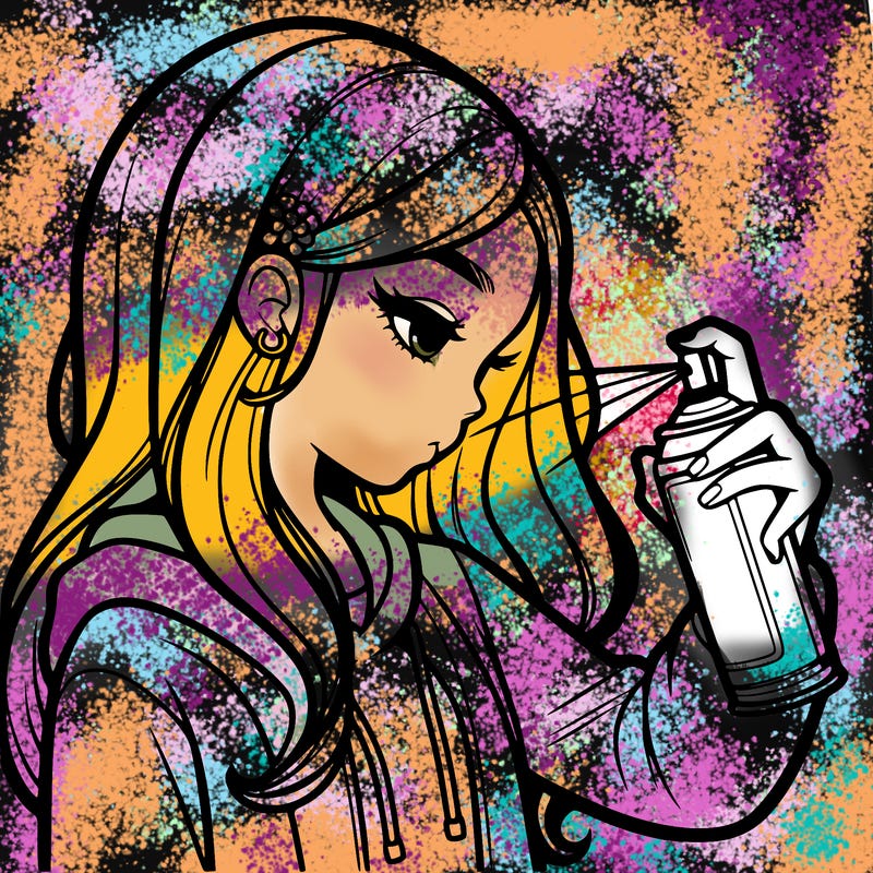 a realistic girl spray painting