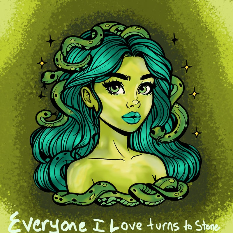 realistic girl with snakes as hair