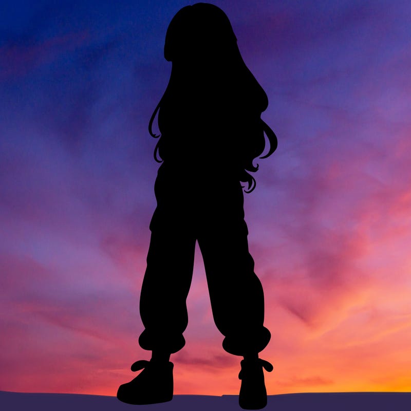 girl in baggy pants crop top and long hair