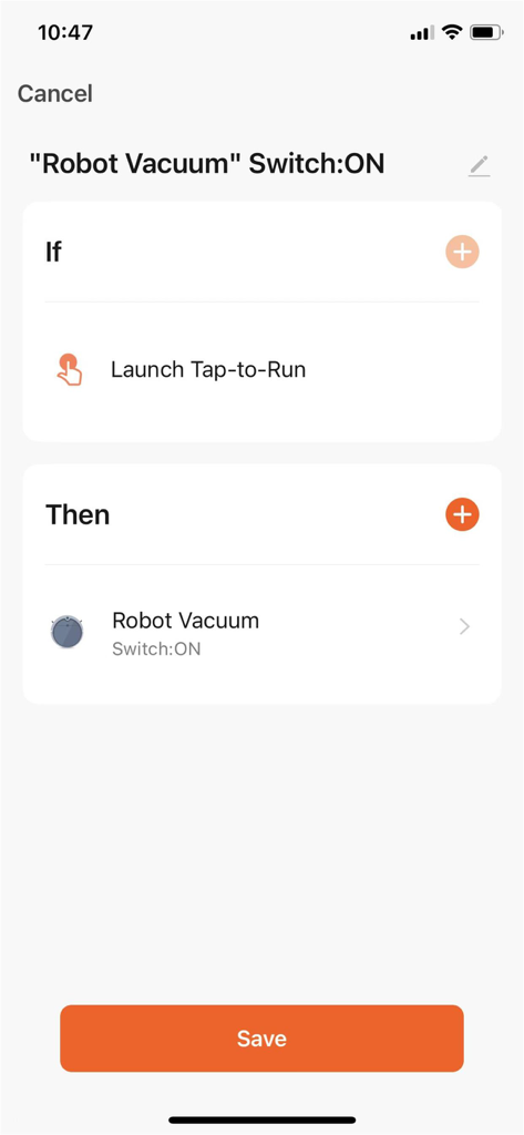 ILIFE Clean - Automation setup screen in the ILIFE Clean app for a robot vacuum tap to run trigger