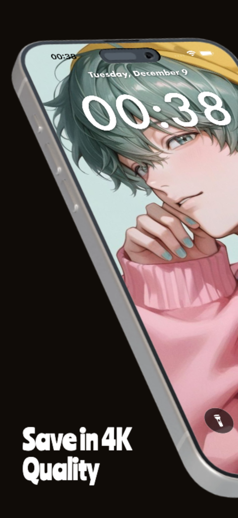 Pantalla de bloqueo de iPhone mostrando un fondo de pantalla de personaje de anime de k-Pop en 4K de alta calidad