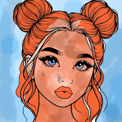 realistic girl with two buns on her hair and lips