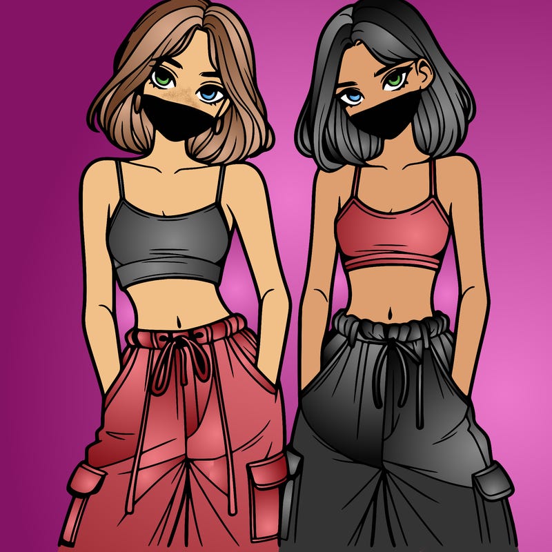 two girls with crop top with baggy pants